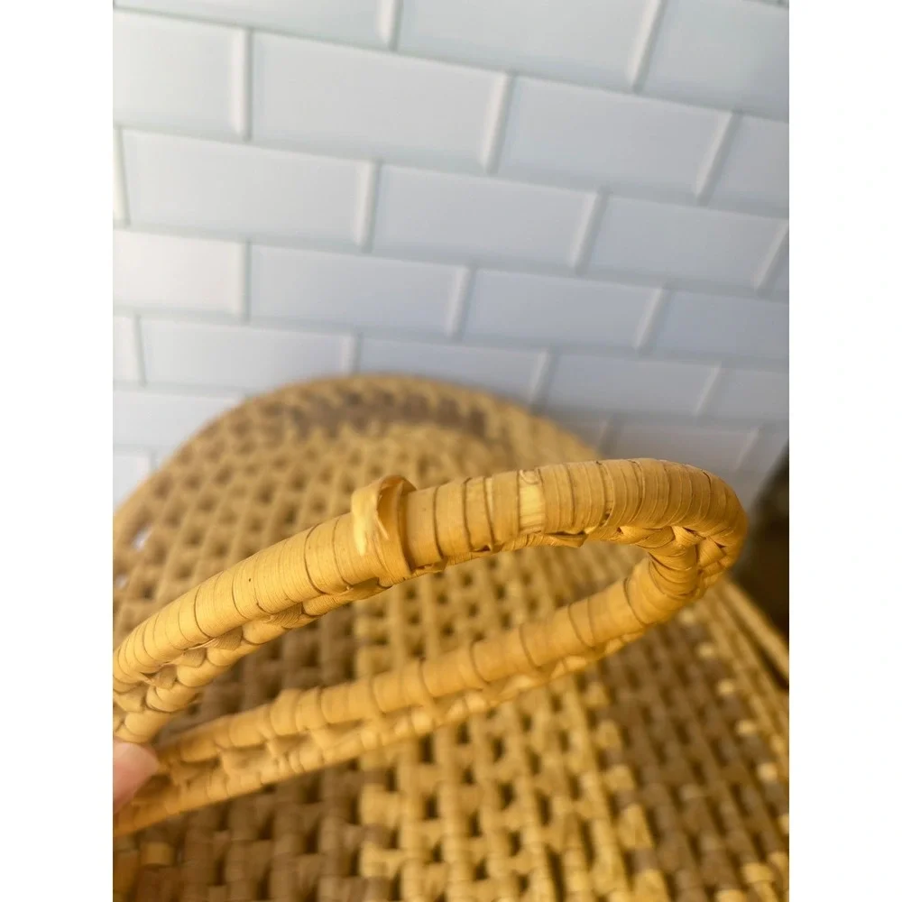 Vintage Large‎ Handwoven Straw Basket with Lid Oval Wicker Storage Tan Brown